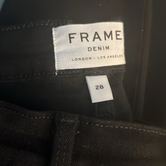 FRAME Le High Straight Raw Hem Black Jeans Tux Metallic Velvet Stripe Size 28 - Picture 6 of 6